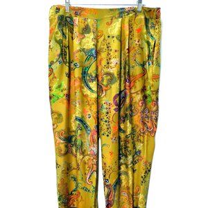 Johnny Was Gold Floral Satiny Capris Pants Size L